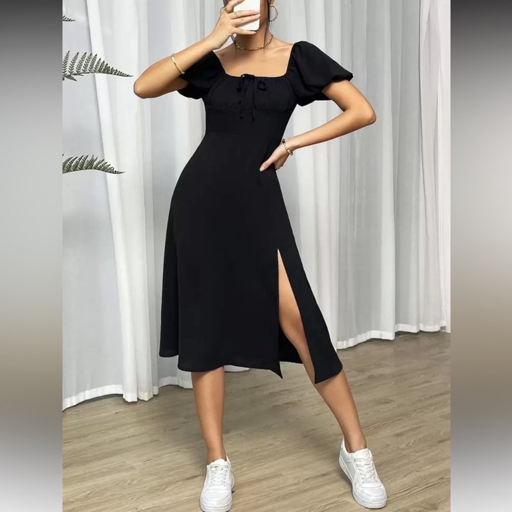 Elegant Black Midi Dress with Side Slit